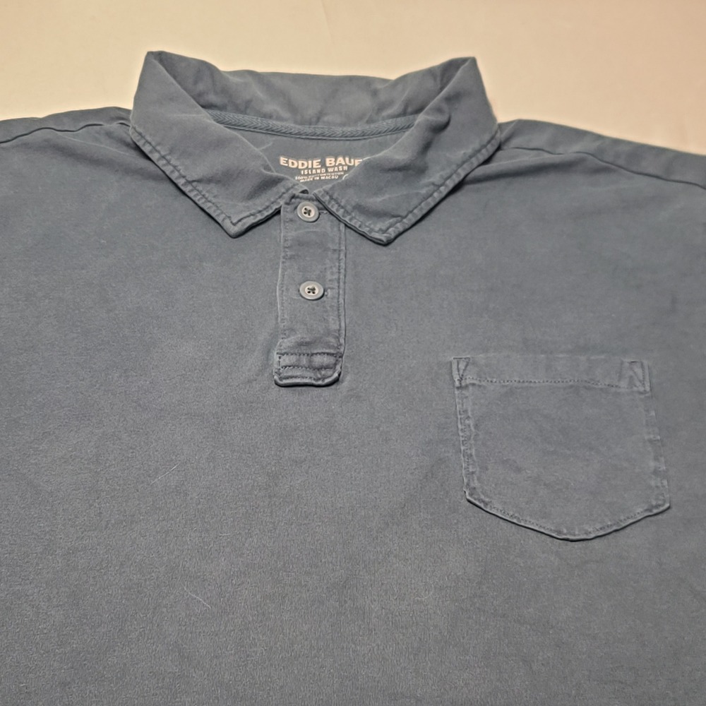 Eddie Bauer‎ Island Wash Polo Shirt Mens XXL Blue Short Sleeve Cotton Pocket